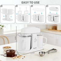 Ice Cream Maker Machine for Home Use, with Two Ice Cream Bowls,Simple Operation and Easy to Clean,White